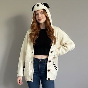 Vintage Puppy Hooded Wool Blend Cardigan Sweater - Small